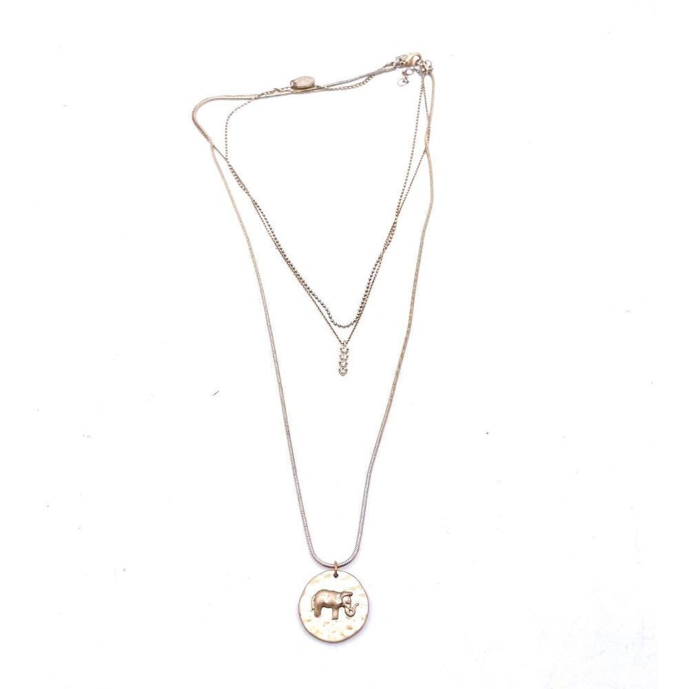 Banana Republic Silver Tone Elephant Pendant Layered Multi Strand Chain Necklace